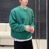 Men's Green Round Neck Long Sleeves Corduroy Sweatshirt