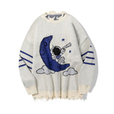 Casual Cartoon Astronaut Print Long Sleeve Knitwear