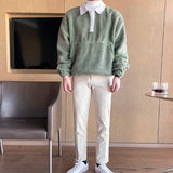 Men's Contrasting Color Loose Thick Lapel Pullover Top