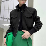 Cropped Stand Collar Shoulder Pads Jackets