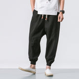 Men's Japanese Casual Solid Color Closure Loose Cotton Linen Blended Bloomers