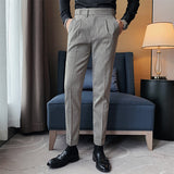 Men's Business British Casual Slim Plaid Suit Pants