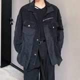 Irregular Frayed Large Pocket Work Jacket