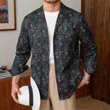 Men's Japanese Retro Cuban Collar Floral Long-sleeved Shirt