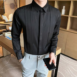 Men's Business Lapel Solid Color Long Sleeve Shirt