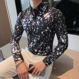 Men's Casual Slim Ink Printed Long Sleeve Shirt