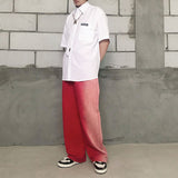 Street Retro Rose Red Gradient Casual Baggy Pants