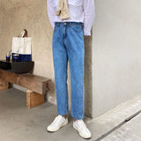 Men's High Waisted Pants British Casual Straight Jeans