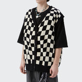 Checkerboard V-Neck Knit Vest