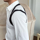 Men Business Casual Contrasting Color Suspenders Long Sleeve Shirts