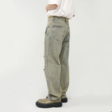 Mens Distressed Raw Ripped Straight-leg Jeans