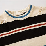 American Retro Striped Ripped Sweater