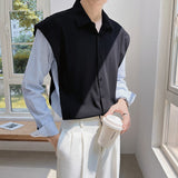 Men's Casual Loose Fake Two Piece Long Sleeve Shirt