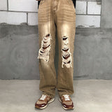 Men's Vintage Street Desert Yellow Baggy Ripped Jeans