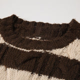 Irregular Hole Stripe Twist Pullover Medium Length Sweater Knitwear