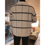 Casual Plaid Lapel Knit Long Sleeve Polo Shirt