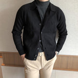 Men's Retro Casual Solid Color Prism Check Lapel Long Sleeve Knit Cardigan