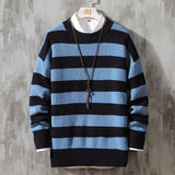 Men's Simple Round Neck Striped Pullover Sweater