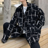 Men Casual Loose Black Plaid Contrast Color Shirt