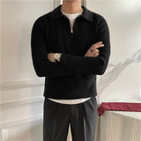 Men's Casual Half Zipper Lapel POLO Long Sleeve Knitwear