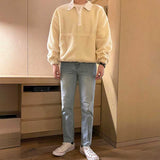 Men's Contrasting Color Loose Thick Lapel Pullover Top