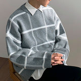 Men's Casual Plaid Oversized Knit Pullover