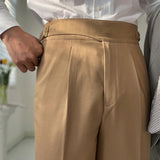 Men Vintage Business Casual Naples High Waist Straight Trousers