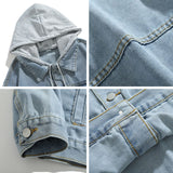 Men's Casual Loose Contrast Panel Hooded Denim Jacket