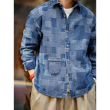 Men's Vintage Plaid Patchwork Denim Shirt