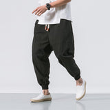 Men's Hip Hop Harem Pants Joggers Linen Drawstring Elastic Waist Baggy Drop Crotch Sweatpants Trousers