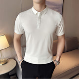 Men's Stretch Slim Striped Short Sleeve Polo Shirt