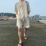 Men Summer Casual Loose Linen Short Sleeve Shirt And Pants Set