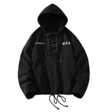 Men's American Retro Casual Simple Lace Up Hooded Pullover Jacket