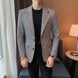 Men's Houndstooth Suit Non-Iron Plaid Lapel Slim Blazer