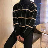 Casual Plaid Lapel Knit Long Sleeve Polo Shirt