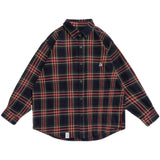 Street Loose Burgundy Plaid Long Sleeve Shirt