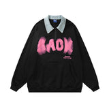 Street Foam Letter Lapel Casual Sweatshirt