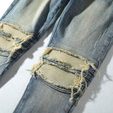 American Ripped Holes Zipper Slit Slim Fit Washed Jeans