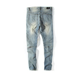 American Ripped Holes Zipper Slit Slim Fit Washed Jeans