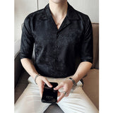 Men's Business Vintage Print Long Sleeve Lapel Shirt