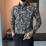 Men's Retro Slim Lapel Floral Shirt