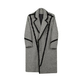 Retro Thickened Woven Twill Splicing Long Over-the-knee Coat