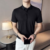 Men's Stretch Slim Striped Short Sleeve Polo Shirt