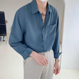 Men's Casual Drape Solid Color Long Sleeve Shirt