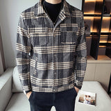 Men's Casual Business Plaid Cropped Wool Jacket