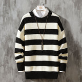 Men's Simple Round Neck Striped Pullover Sweater