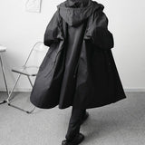 Loose hooded single-breasted trench coat