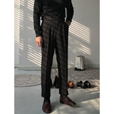 Men British Vintage Casual Neapolitan High Waist Straight Leg Pants