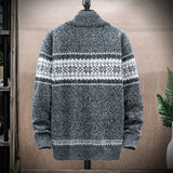 Men's Fleece Sweater Cardigan Stand Collar Knitted Jacket