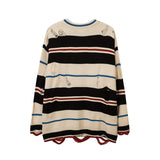 American Retro Striped Ripped Sweater